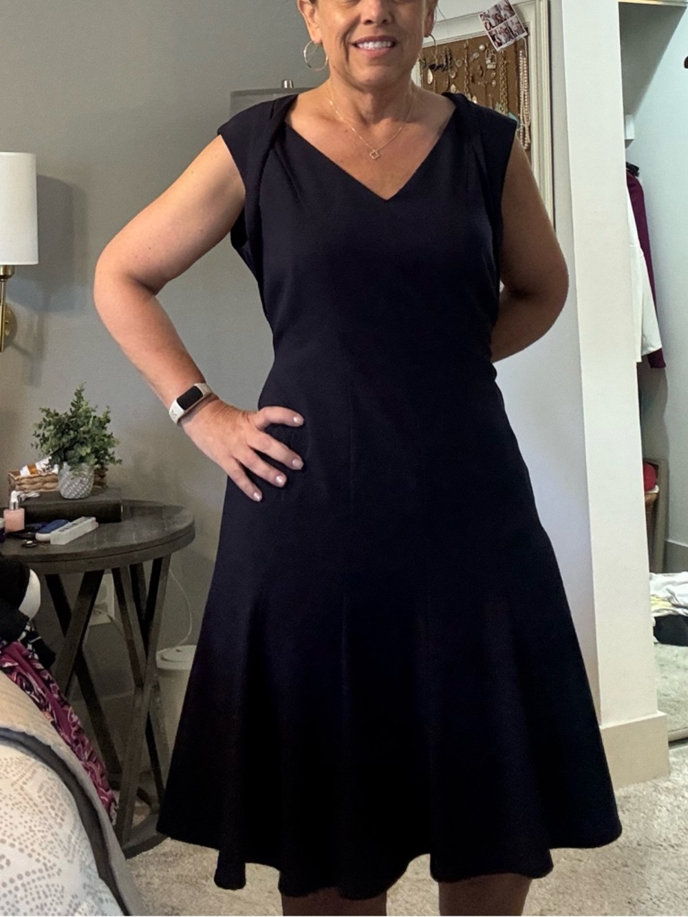 Calvin Klein Black V-Neck Fit-and-Flare Midi Dress